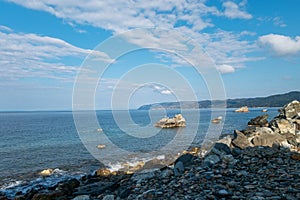 Beautiful coastline with mountains and rocks in Greece