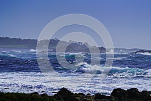Beautiful coastline scenery with ocean waves and rocks on Pacific Coast
