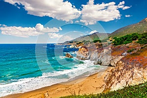 Beautiful coastline scenery on Pacific Coast Highway 1 at the US West Coast traveling south to Los Angeles, California photo