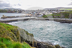 Beautiful coastline with the seaside town of Peel, Isle of Man