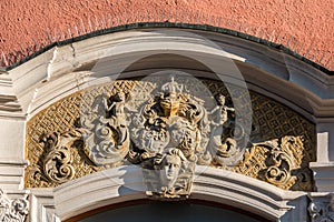 Beautiful coat of arms on a historical old building