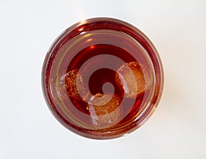 Beautiful cold fizzy cola soda with cubes ice in glasses