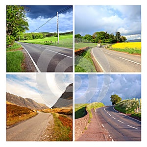 Beautiful collage of rural roads in Scotland.