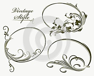 Beautiful collection of vintage style oval frames. Vector illustration.
