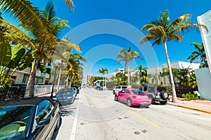 Beautiful Collins Avenue in Miami Beach on a sunny day