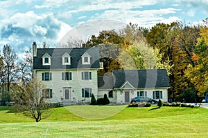 Beautiful Colonial Style White House in Fall