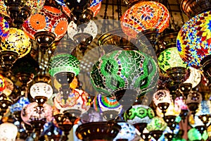 Beautiful Colored Arabian Lamps In Oriental Grand Bazaar
