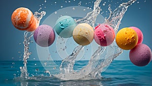 Beautiful colored bath bombs water natural wash fresh composition fragrant relaxation