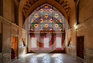 Beautiful colored glass windows in the palace of Arg of Karim Khan or Citadel in downtown Shiraz