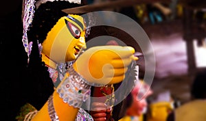 Beautiful colored Idol of Hindu Goddess Durga during Bengal`s Durga Puja festival