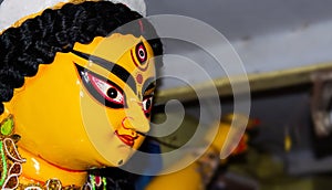 Beautiful colored Idol of Hindu Goddess Durga during Bengal`s Durga Puja festival