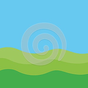 Beautiful colored vector illustration of summer landscape green and blue sky