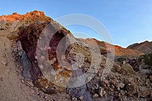 Beautiful colored violet and orange rocks of Yeruham wadi,Middle East,Israel,Negev desert