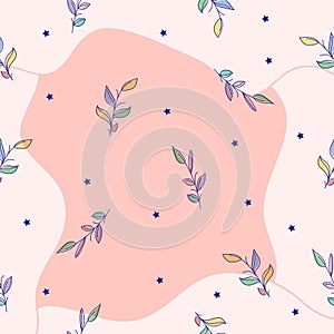 Beautiful colorf leaves illustration on pink background. hand drawn vector. seamless pattern with leaf. romantic and elegant dress