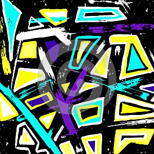 Beautiful colorful abstract graffiti polygons on a black background vector illustration