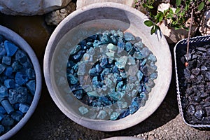 Beautiful colorful blue stones close up for background
