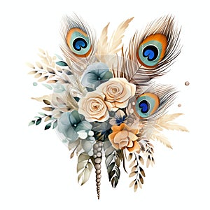 beautiful colorful bouquet peacocks feather clipart illustration