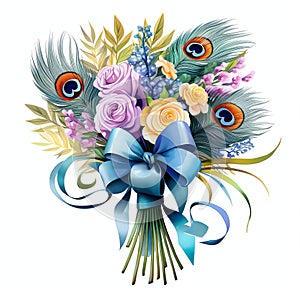 beautiful colorful bouquet peacocks feather clipart illustration