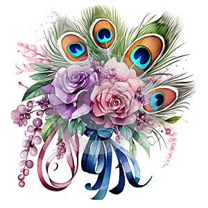 beautiful colorful bouquet peacocks feather clipart illustration