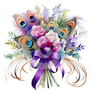 beautiful colorful bouquet peacocks feather clipart illustration