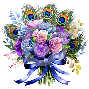 beautiful colorful bouquet peacocks feather clipart illustration