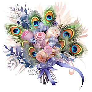 beautiful colorful bouquet peacocks feather clipart illustration