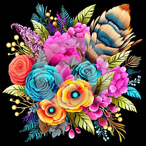 beautiful colorful bouquet peacocks feather clipart illustration