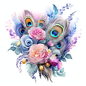 beautiful colorful bouquet peacocks feather clipart illustration