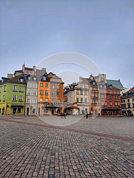 Beautiful colorful buildings in the middle of the Old Town Square in Warsaw, Poland