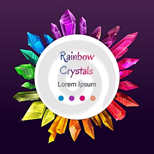 Beautiful colorful crystal banner. Ruby, emerald, sapphire, brilliant gemstone background.