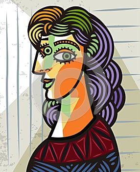 Beautiful colorful cubist woman portrait