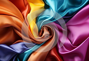 Beautiful colorful fabric rolled in the center forming a rose.