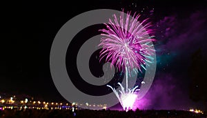 beautiful colorful fireworks on the background and celebrate new year party