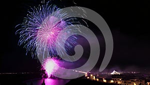 beautiful colorful fireworks on the background and celebrate new year party