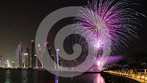 beautiful colorful fireworks on the background and celebrate new year party