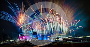 Beautiful colorful fireworks of the Commonwealth Games Opening Ceremony in Birmingham, UK