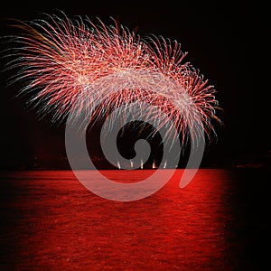 Beautiful colorful fireworks over the water. International fireworks competition Brno - Czech Republic Ignis Brunensis