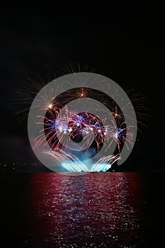 Beautiful colorful fireworks over the water. International fireworks competition Brno - Czech Republic Ignis Brunensis