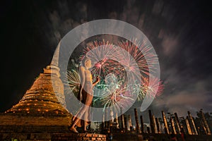 Beautiful colorful fireworks to celebrate Thai Loykrathong festival