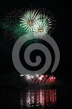 Beautiful colorful fireworks on water. Brno dam. International Fireworks Competition Ignis Brunensis. Brno - Czech Republic - Euro