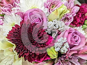 Beautiful colorful flower bouquet roses Chrysanthemum and Lilly