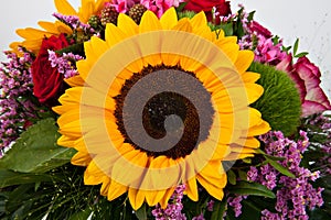 Beautiful colorful fresh sunflower in a bouquet