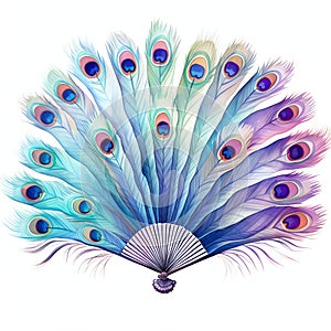 beautiful colorful hand fan made of peacocks feathers clipart illustration