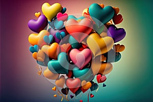 Colorful heart shape balloons flying in the sky photo