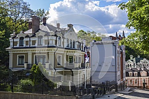 Beautiful Colorful house in the historic part Podol, Kiev Ukraine photo