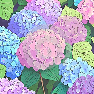 Beautiful colorful hydrangea flowers as background, top view