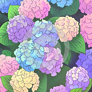 Beautiful colorful hydrangea flowers as background, top view