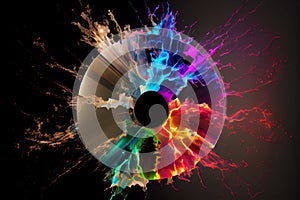 Beautiful colorful lightning explosion DVD 3d rendering. Generative Ai