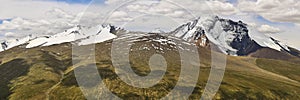 Beautiful colorful panoramic landscape with Kang Yatze mountain taken from Gongmaru La pass in Himalayas, Ladakh, India