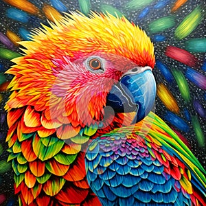 Beautiful colorful parrot close-up abstract illustration.